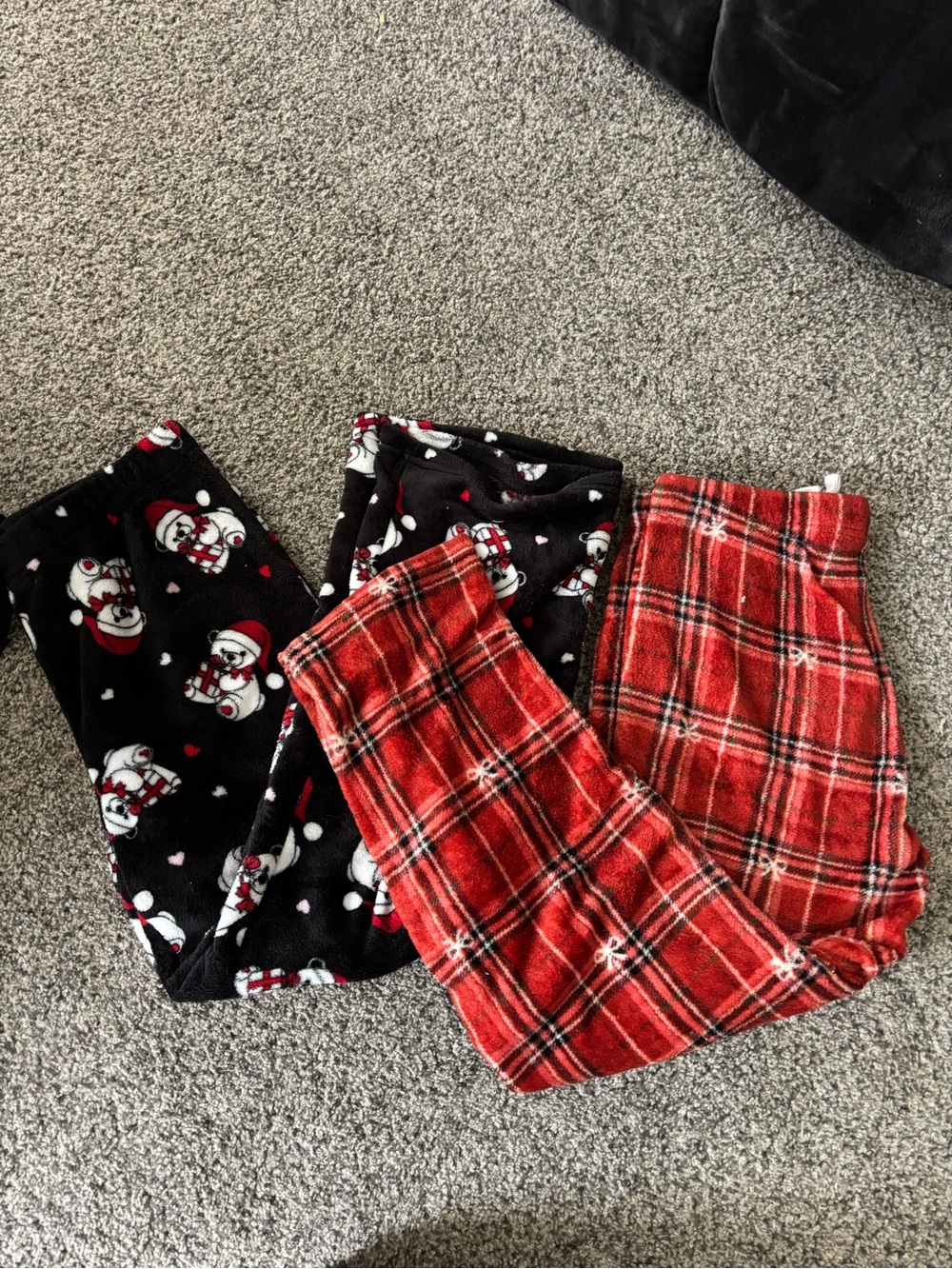 Woman’s Holiday Fleece Pajama Pants - Red Plaid & Black Santa Print